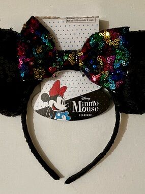 Disney Minnie Mouse Sequined Black Headband with Multicolor Sequined Bow